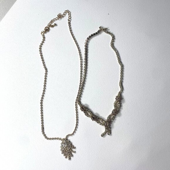 Vintage Rhinestone Statement Necklaces Set Of 2 With Gold-Tone Chains & Intricat - Picture 10 of 14